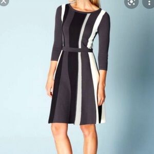 BODEN Beatrice KNIT color block MIDI DRESS 3/4 sleeve BLACK AND GRAY size US 8